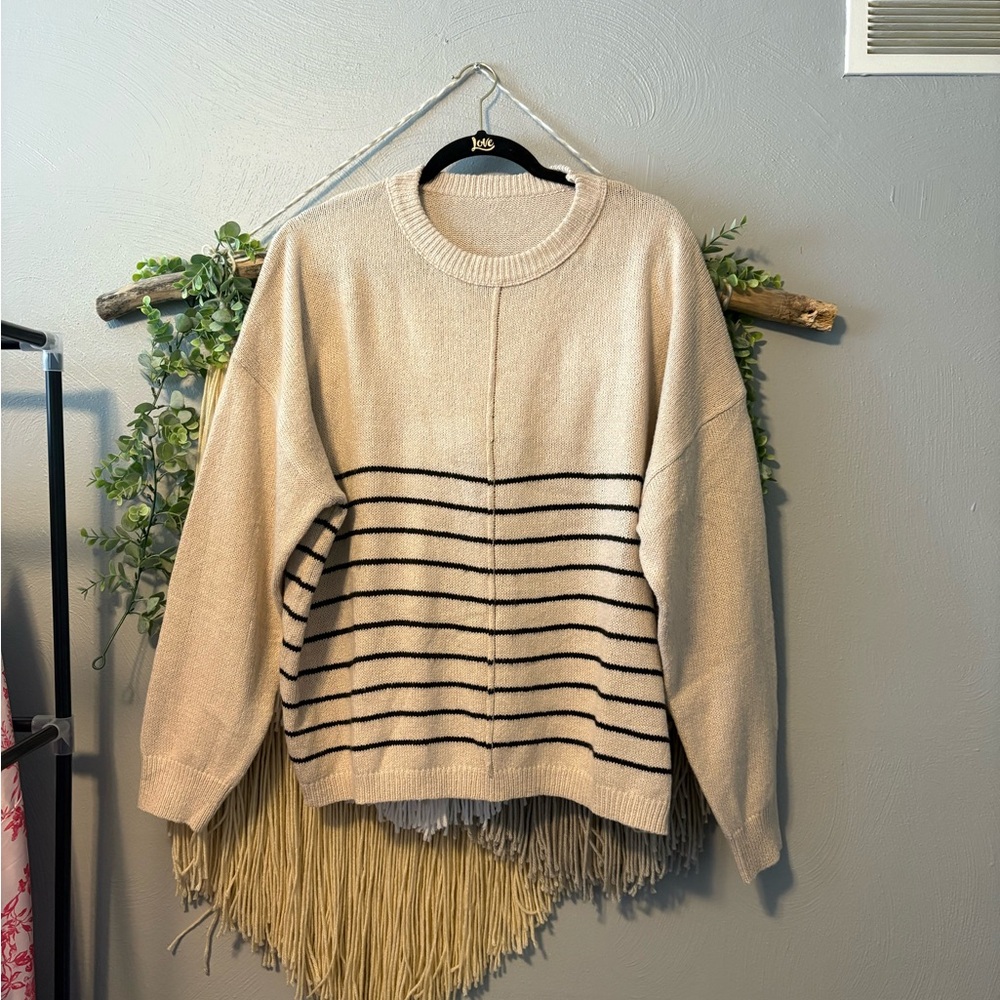 SHEIN Beige and Black Striped Sweater